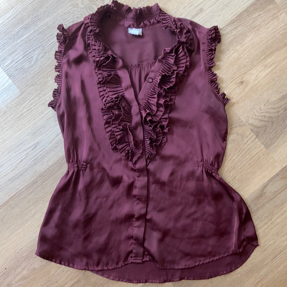 Deep purple ruffles silk top